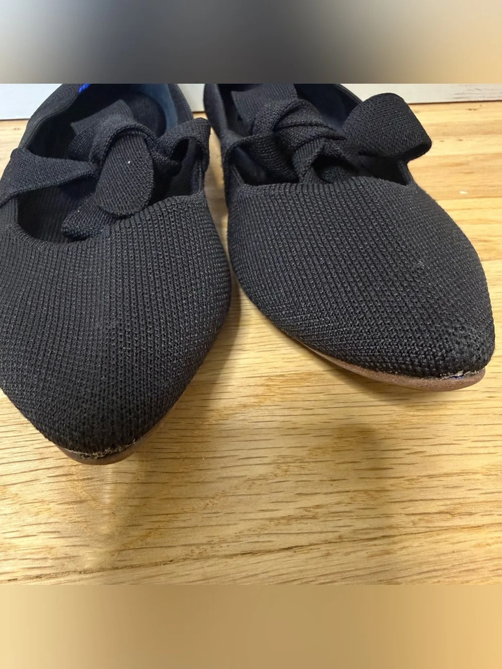 Rothy’s Pointed Toe Mary Jane Bow Tie Flat In Black Sz US W8.5